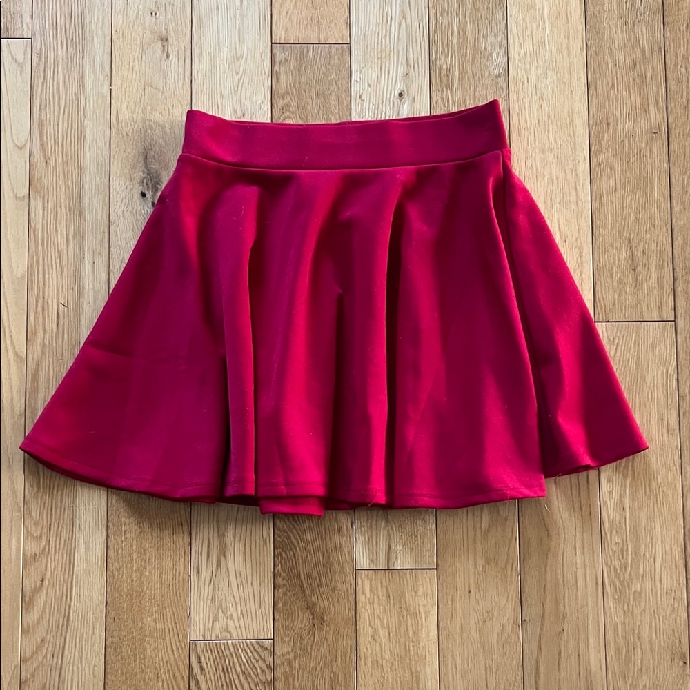 Elegant Red Women's Mini Skater Skirt Elastic Waistband